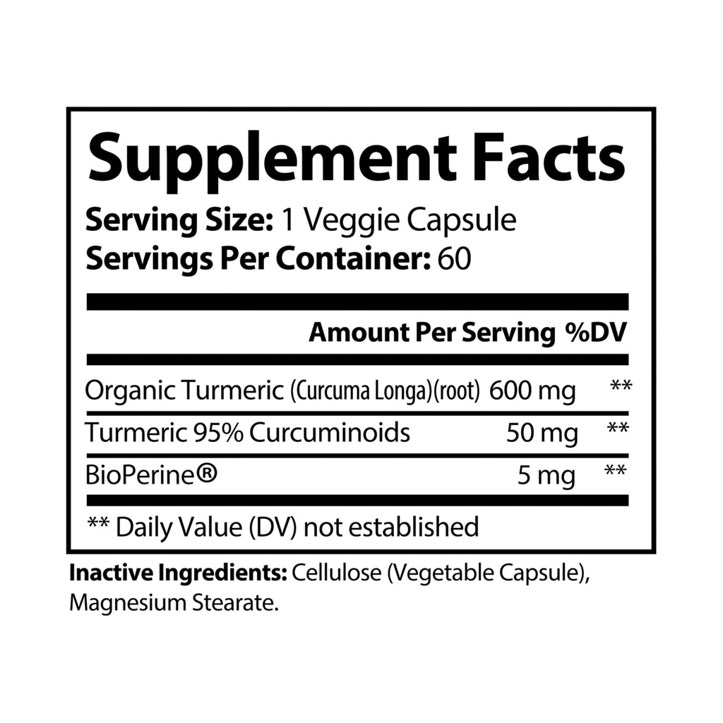 Turmeric with BioPerine® (Black Pepper Fruit Extract) Supplement - 60 Capsules
