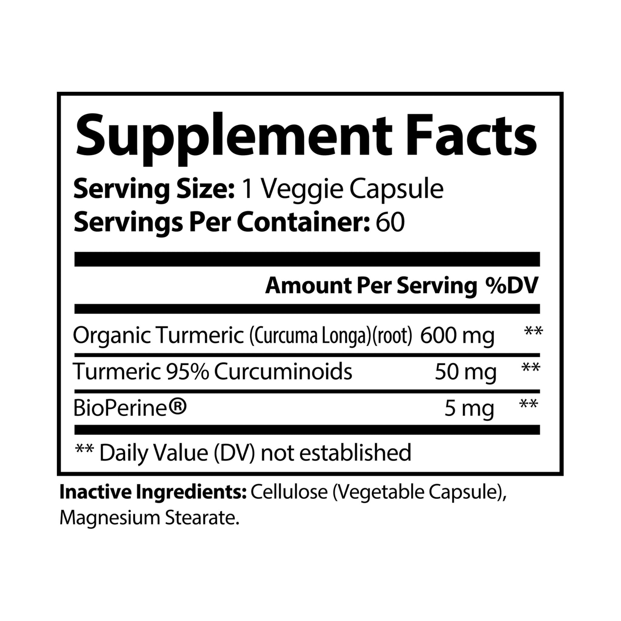 Turmeric with BioPerine® (Black Pepper Fruit Extract) Supplement - 60 Capsules