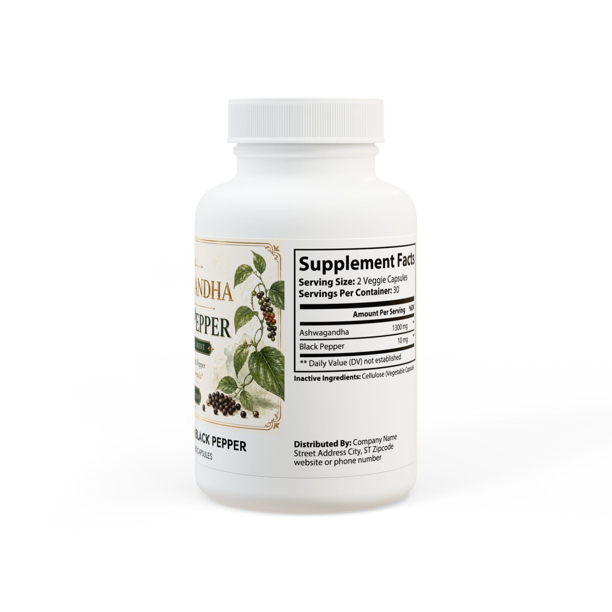Thực phẩm bổ sung Ashwagandha và Hạt tiêu đen - 60 viên nang