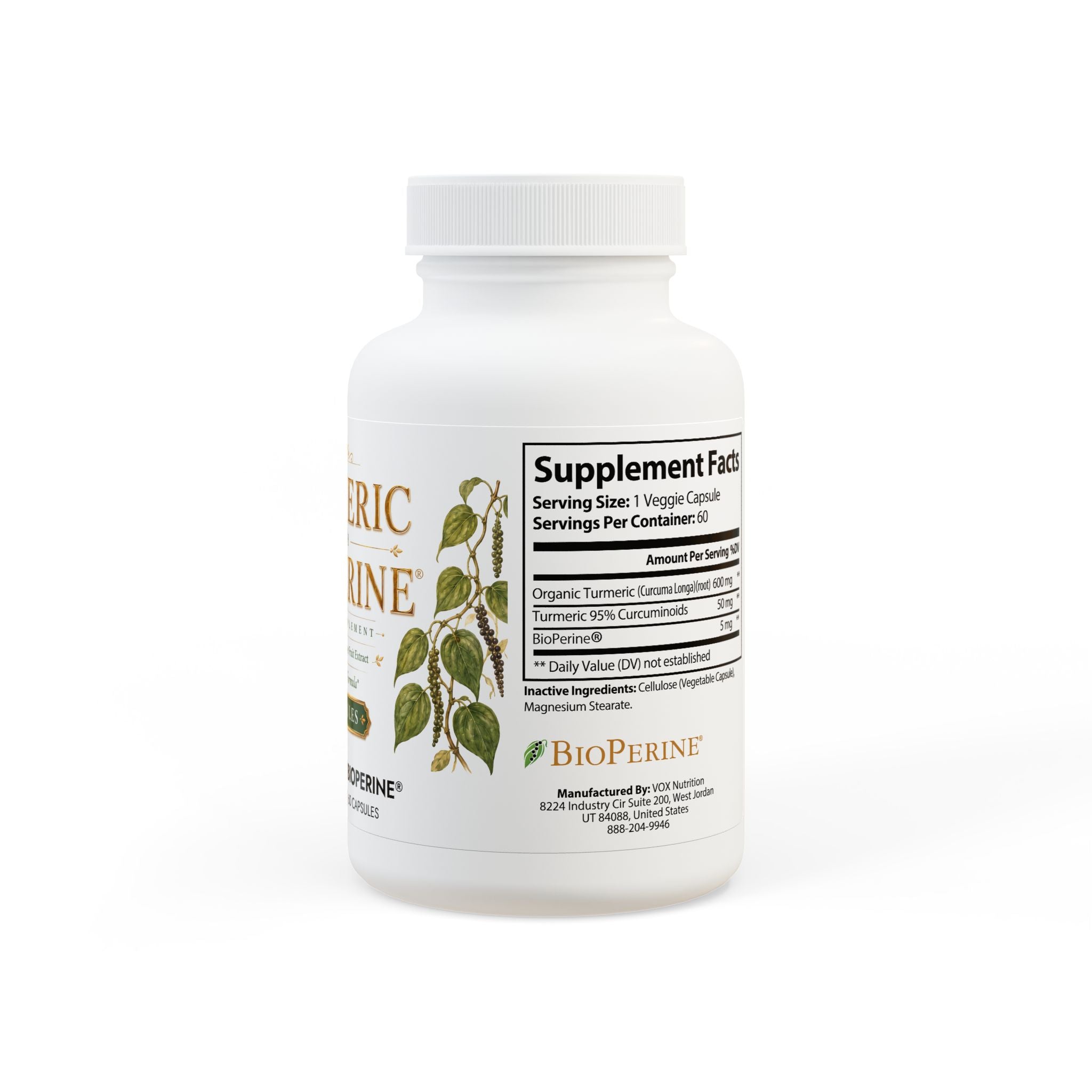 Turmeric with BioPerine® (Black Pepper Fruit Extract) Supplement - 60 Capsules