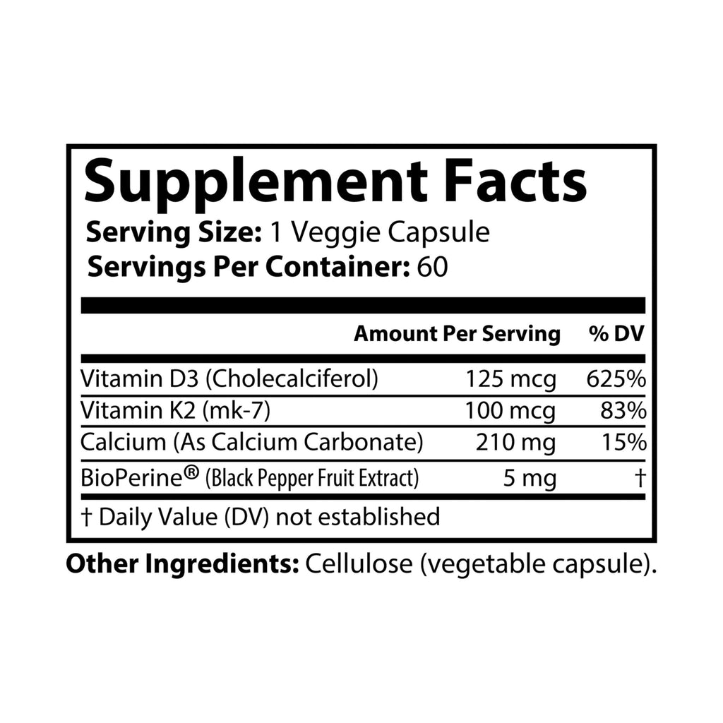 Vitamin K2 + D3 Supplement - 60 Capsules
